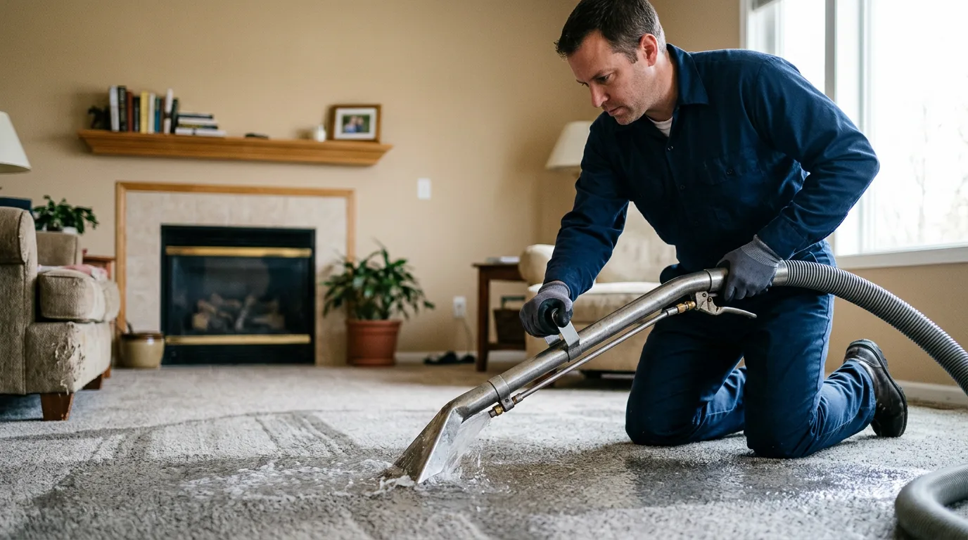 Water damage restoration technician working near Chambersburg, IL